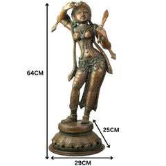 Handcrafted Panchaloha Bronze Apsara Idol – Chola Art Urvashi Menaka Rambha Tilottama Mohini Celestial Nymph Divine Dancer Statue for Temple & Home Decor,Brown, 25.5 Inch, 1 Piece
