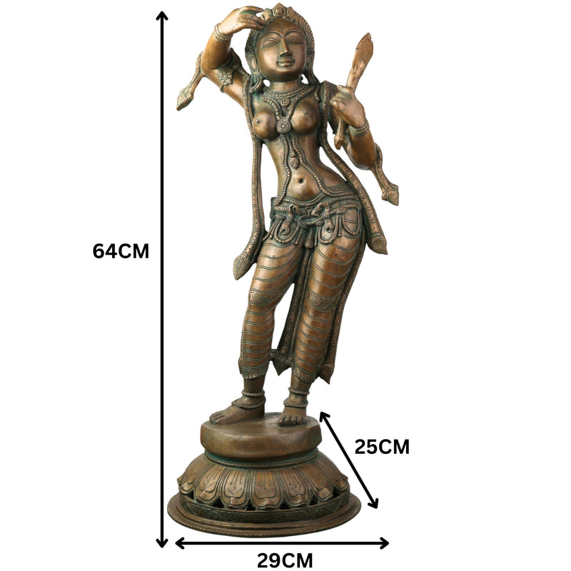 Handcrafted Panchaloha Bronze Apsara Idol – Chola Art Urvashi Menaka Rambha Tilottama Mohini Celestial Nymph Divine Dancer Statue for Temple & Home Decor,Brown, 25.5 Inch, 1 Piece
