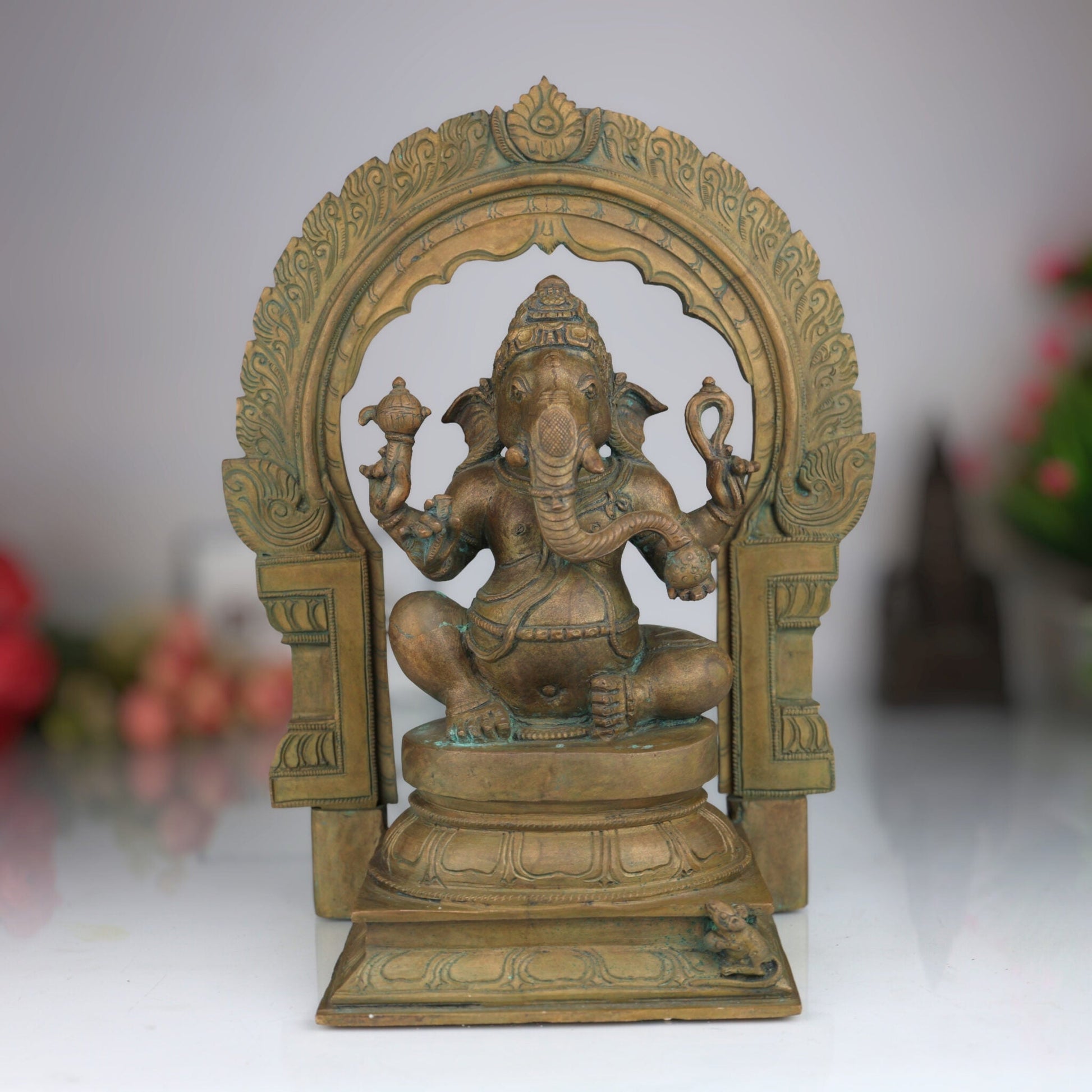 Handcrafted Bronze Ganesha Idol, Panchaloha Ganpati Murti, Vinayaka, Ekadanta, Siddhivinayak Statue for Home, Temple & Pooja Decor,Brown, 13 Inch, 1 Piece