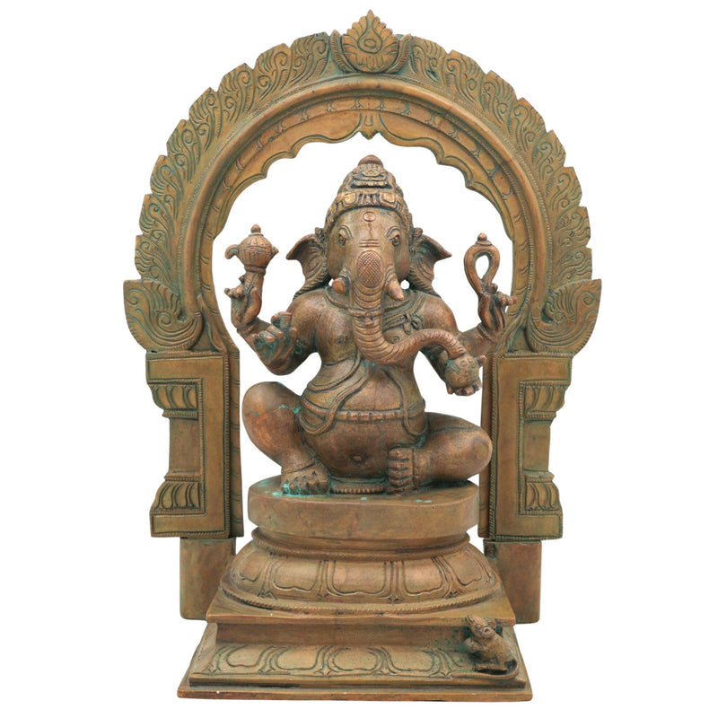 Handcrafted Bronze Ganesha Idol, Panchaloha Ganpati Murti, Vinayaka, Ekadanta, Siddhivinayak Statue for Home, Temple & Pooja Decor,Brown, 13 Inch, 1 Piece