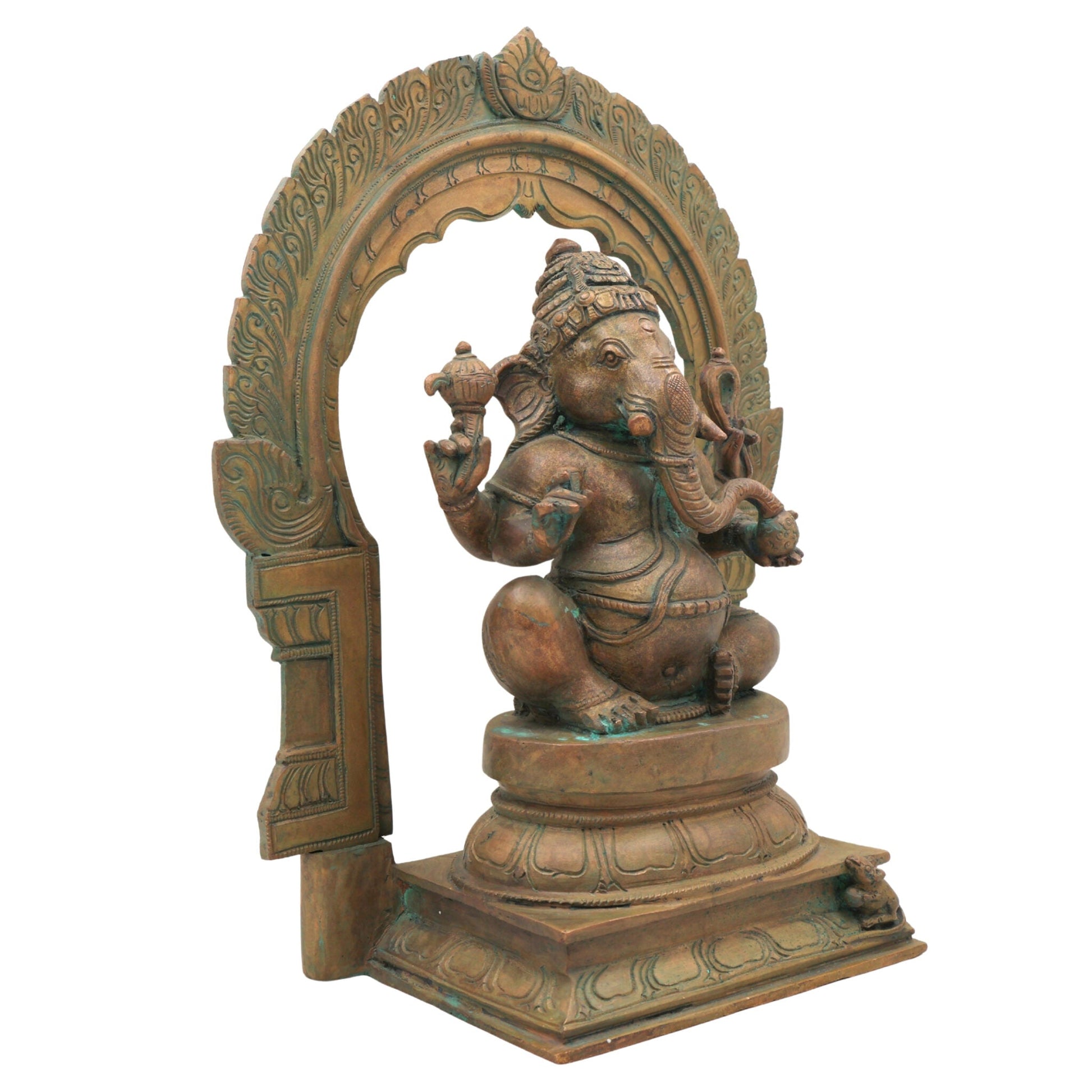Handcrafted Bronze Ganesha Idol, Panchaloha Ganpati Murti, Vinayaka, Ekadanta, Siddhivinayak Statue for Home, Temple & Pooja Decor,Brown, 13 Inch, 1 Piece