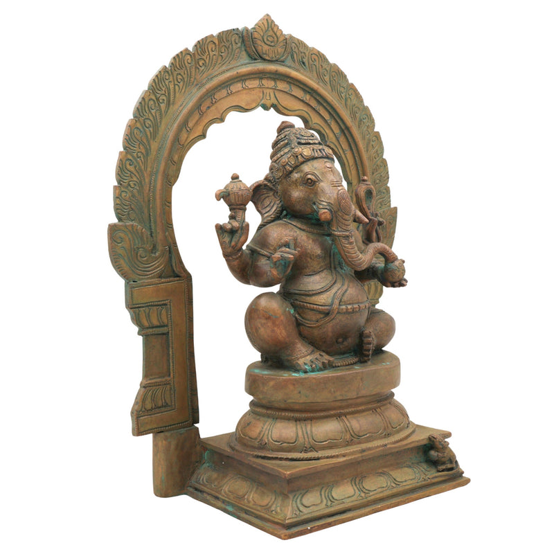 Handcrafted Bronze Ganesha Idol, Panchaloha Ganpati Murti, Vinayaka, Ekadanta, Siddhivinayak Statue for Home, Temple & Pooja Decor,Brown, 13 Inch, 1 Piece