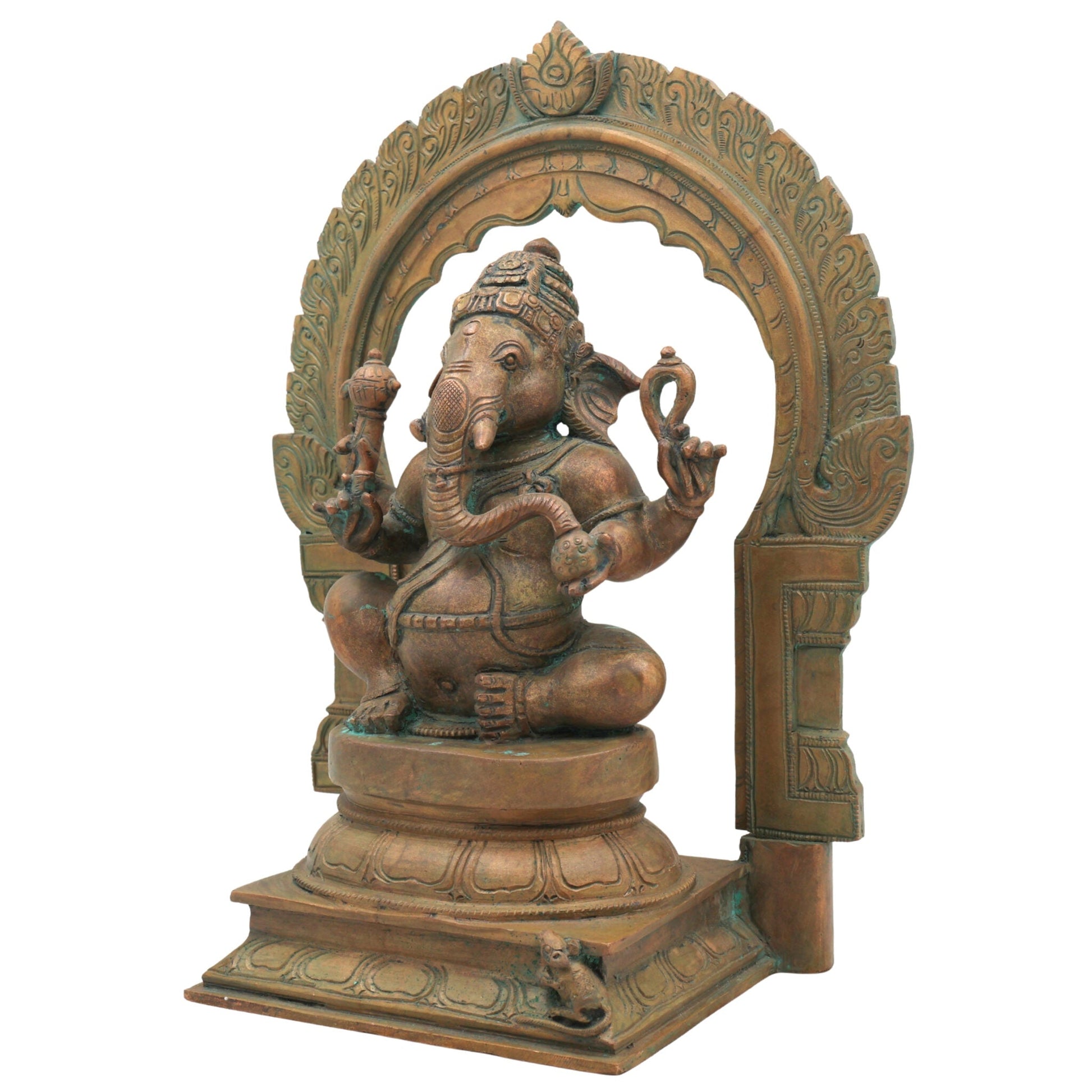 Handcrafted Bronze Ganesha Idol, Panchaloha Ganpati Murti, Vinayaka, Ekadanta, Siddhivinayak Statue for Home, Temple & Pooja Decor,Brown, 13 Inch, 1 Piece