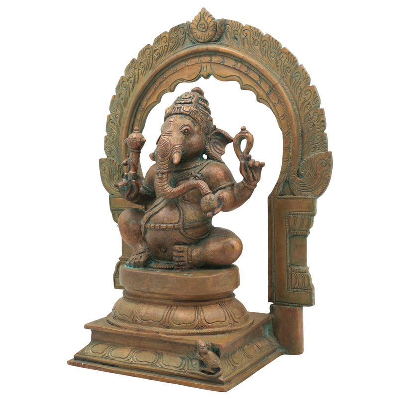 Handcrafted Bronze Ganesha Idol, Panchaloha Ganpati Murti, Vinayaka, Ekadanta, Siddhivinayak Statue for Home, Temple & Pooja Decor,Brown, 13 Inch, 1 Piece