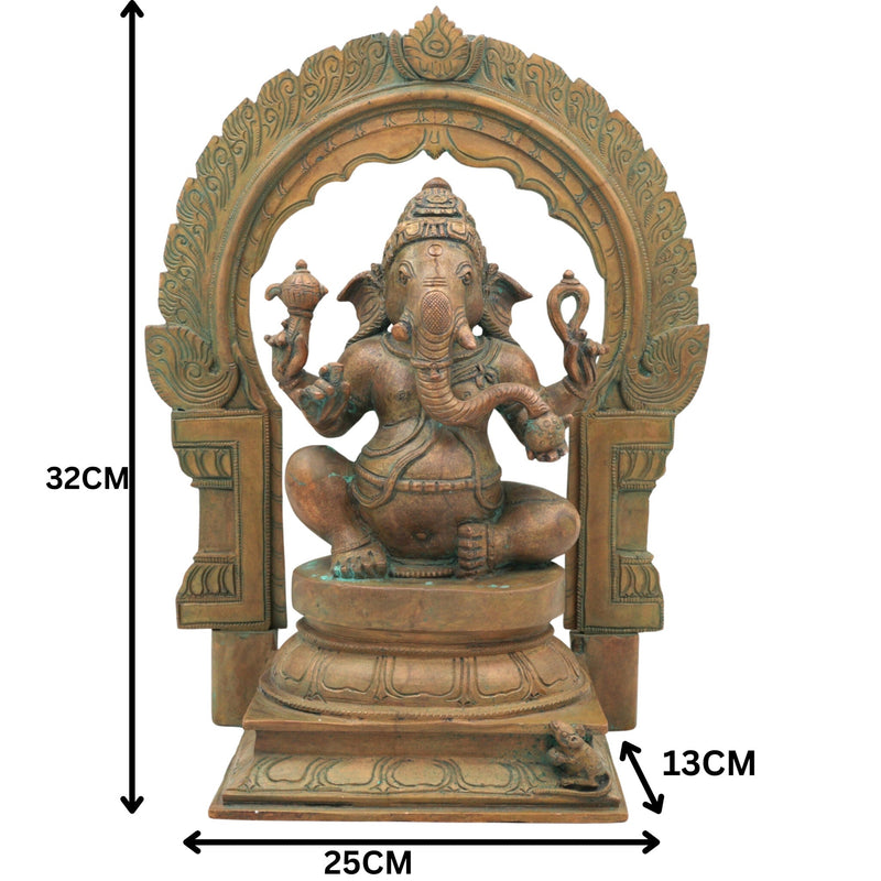 Handcrafted Bronze Ganesha Idol, Panchaloha Ganpati Murti, Vinayaka, Ekadanta, Siddhivinayak Statue for Home, Temple & Pooja Decor,Brown, 13 Inch, 1 Piece