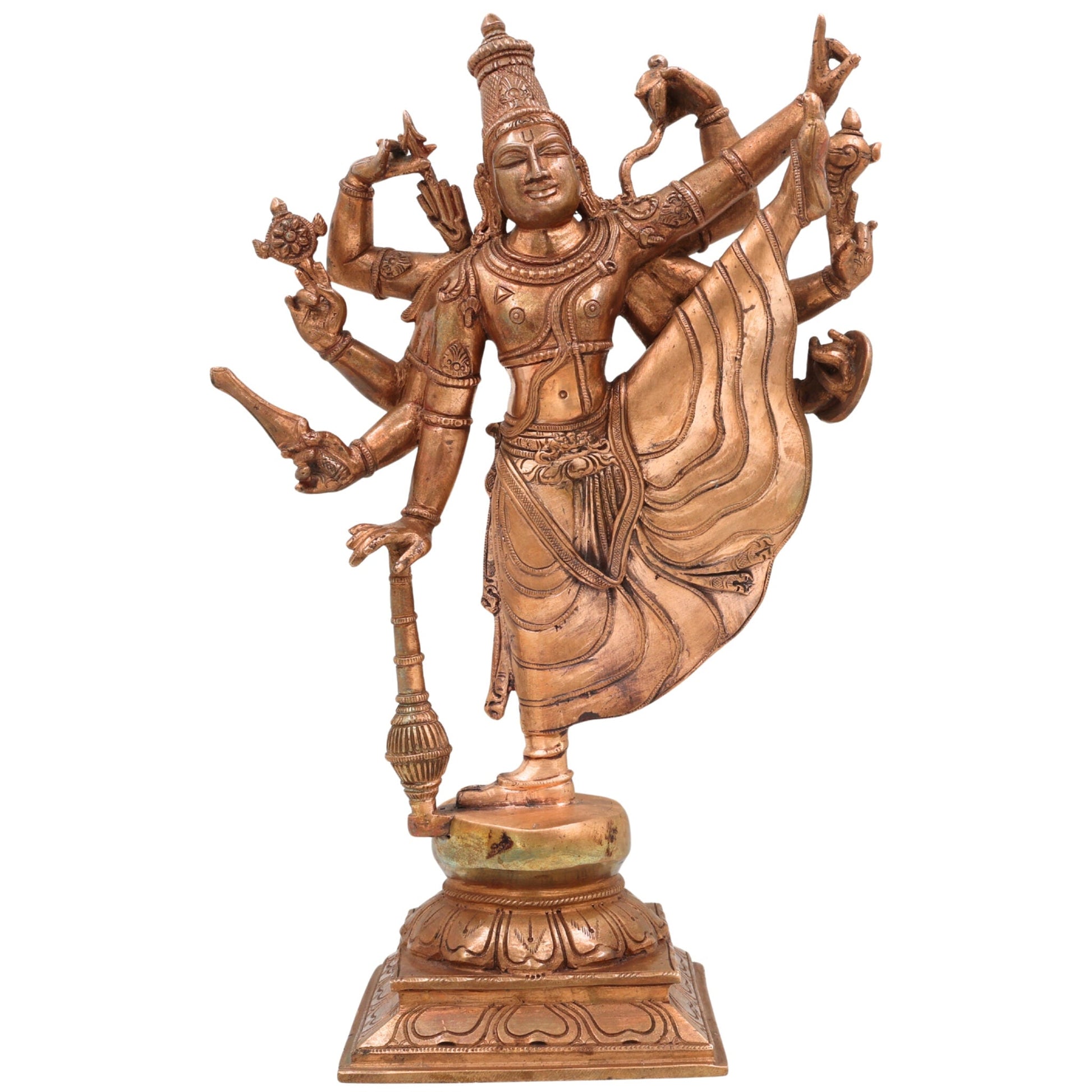 Handcrafted Bronze Dancing Vishnu Idol – Panchaloha Narayana, Govinda, Venkateswara, Padmanabha Murti for Temple & Home Décor,Brown, 13 Inch, 1 Piece