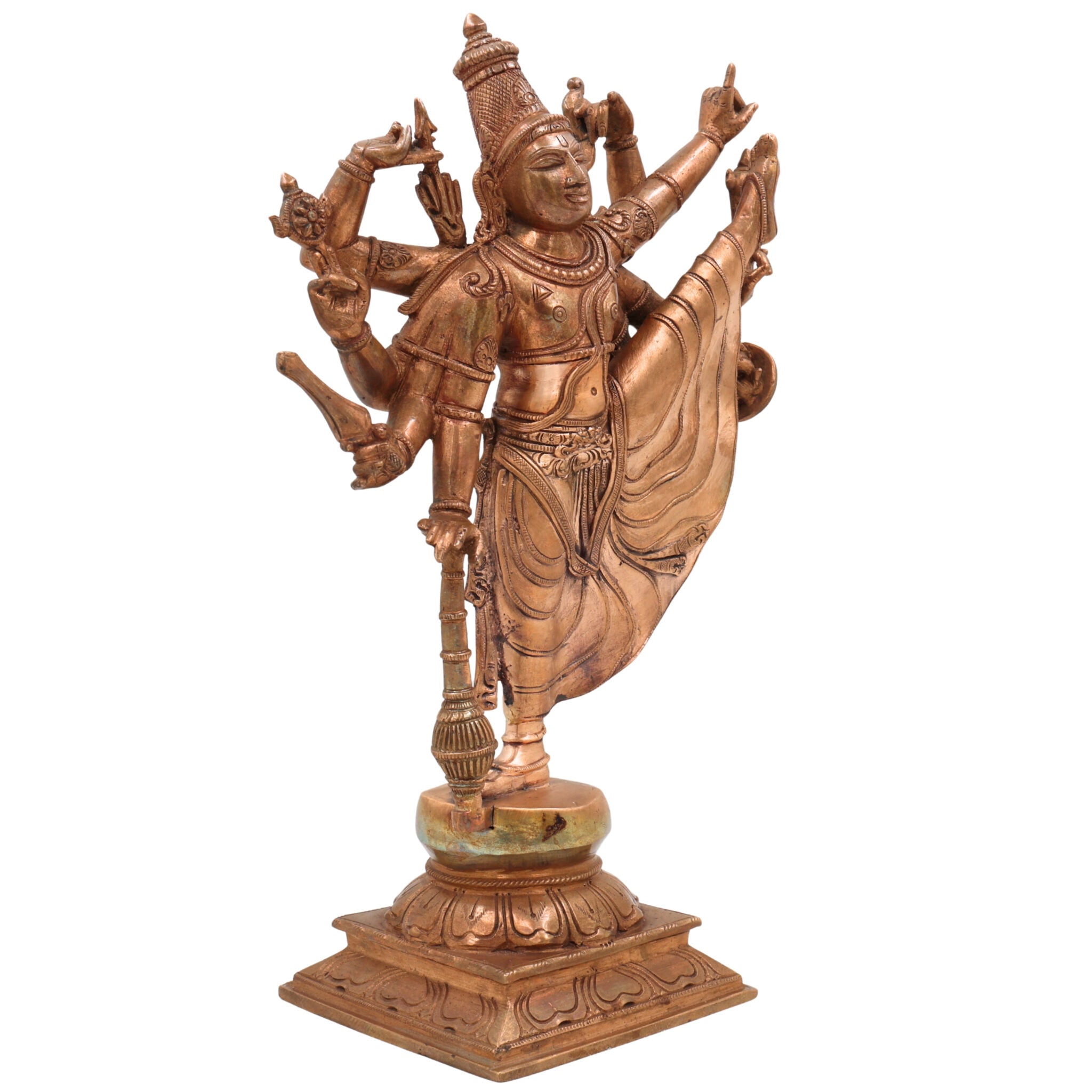 Handcrafted Bronze Dancing Vishnu Idol – Panchaloha Narayana, Govinda, Venkateswara, Padmanabha Murti for Temple & Home Décor,Brown, 13 Inch, 1 Piece