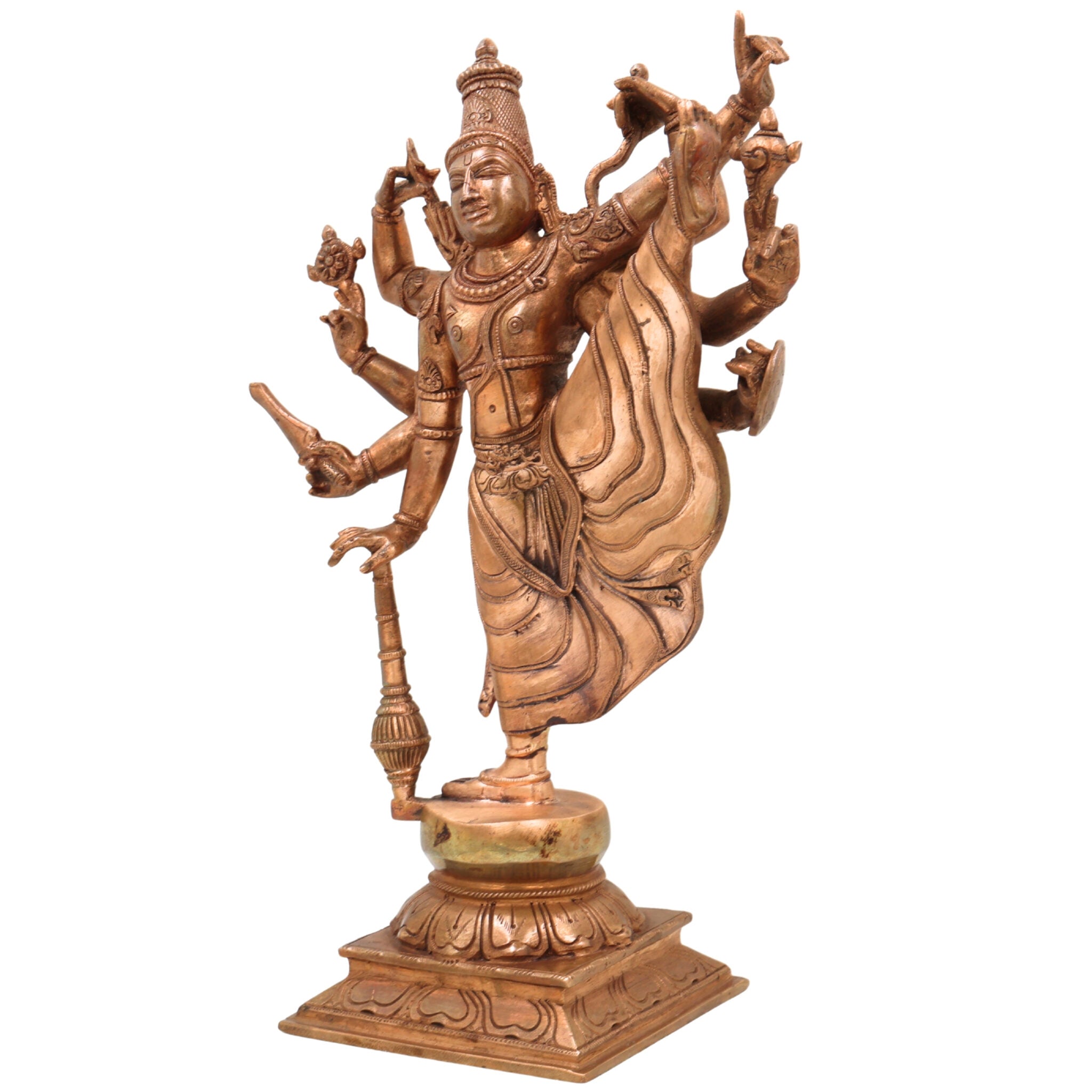 Handcrafted Bronze Dancing Vishnu Idol – Panchaloha Narayana, Govinda, Venkateswara, Padmanabha Murti for Temple & Home Décor,Brown, 13 Inch, 1 Piece