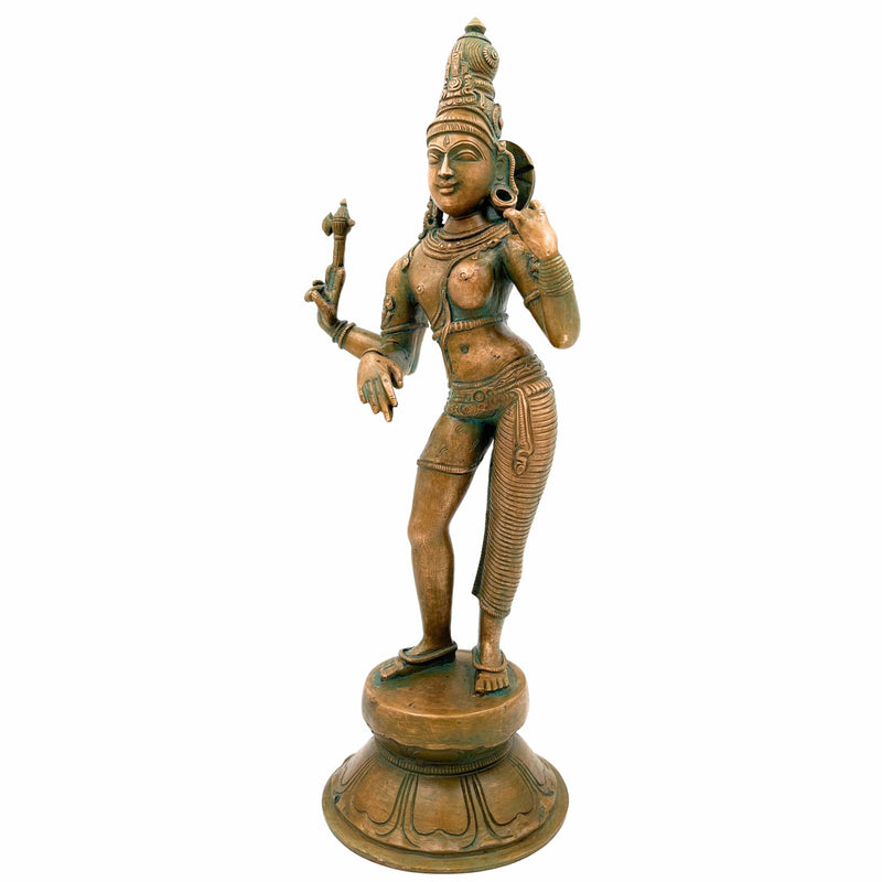 Handcrafted Bronze Ardhanarishvara Idol | Ardhanari Murti | Panchaloha Chola Art Statue for Temple & Home Decor, 12.5 Inch Brown, 1 Piece
