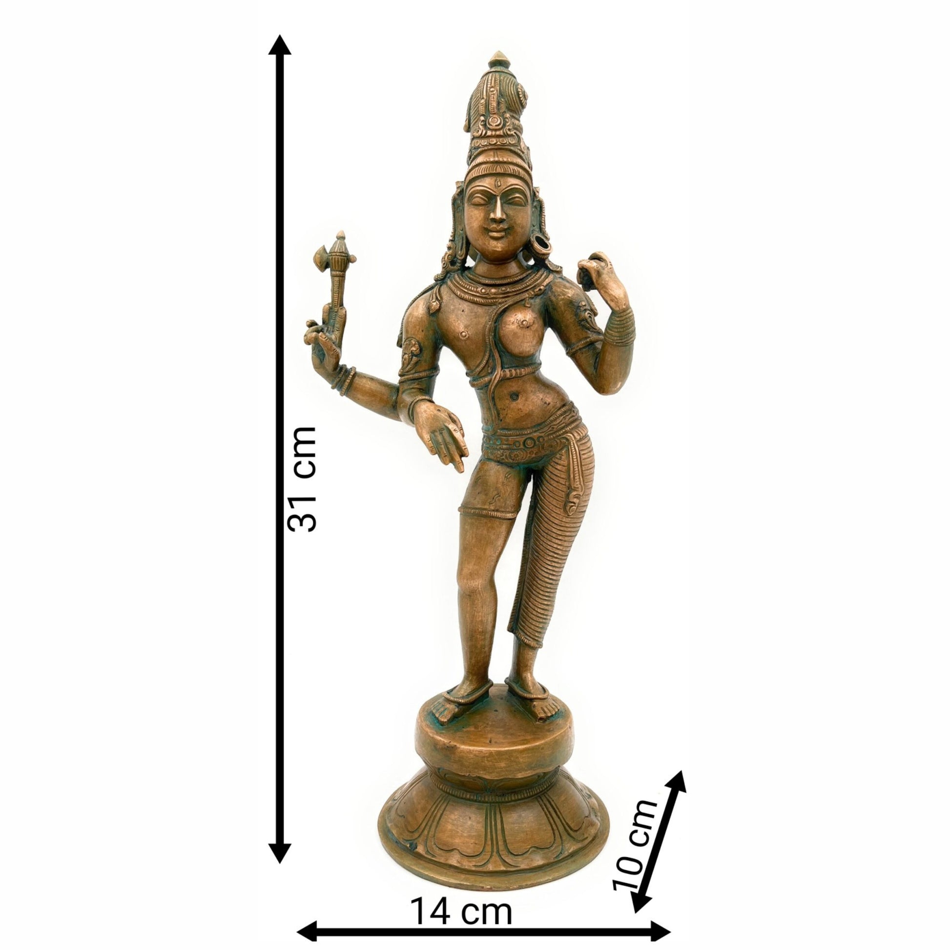 Handcrafted Bronze Ardhanarishvara Idol | Ardhanari Murti | Panchaloha Chola Art Statue for Temple & Home Decor, 12.5 Inch Brown, 1 Piece