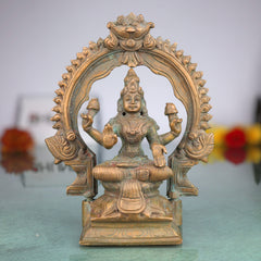 Handcrafted Bronze Mahalakshmi Idol | Panchaloha Maha Lakshmi Murti | Kamala Devi | Chola Art Sculpture for Pooja & Home Decor,Brown, 7 Inch, 1 Piece