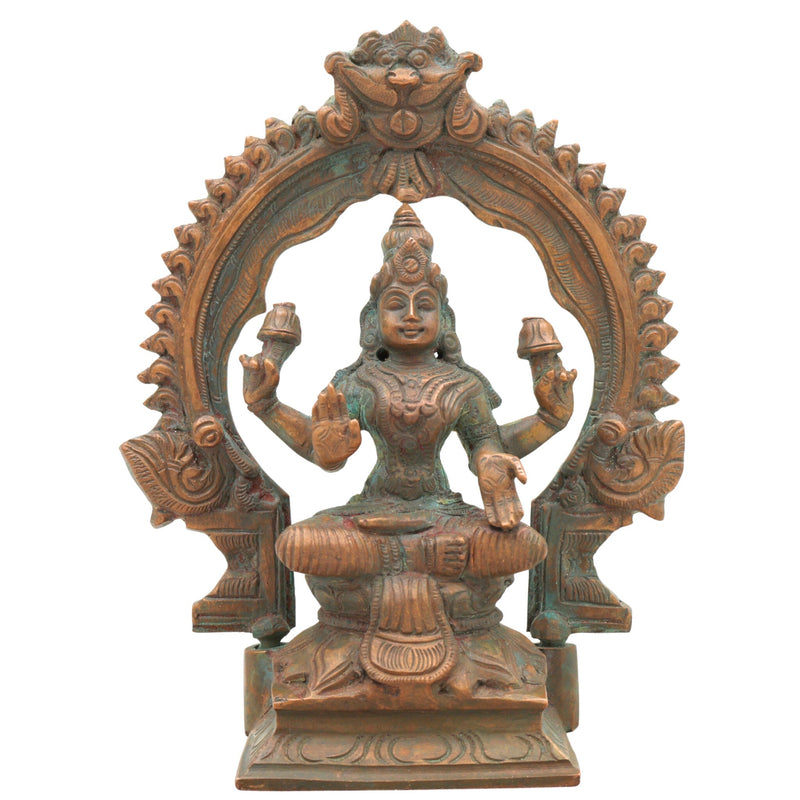 Handcrafted Bronze Mahalakshmi Idol | Panchaloha Maha Lakshmi Murti | Kamala Devi | Chola Art Sculpture for Pooja & Home Decor,Brown, 7 Inch, 1 Piece