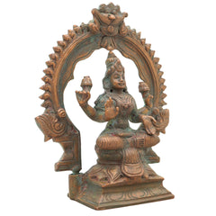 Handcrafted Bronze Mahalakshmi Idol | Panchaloha Maha Lakshmi Murti | Kamala Devi | Chola Art Sculpture for Pooja & Home Decor,Brown, 7 Inch, 1 Piece