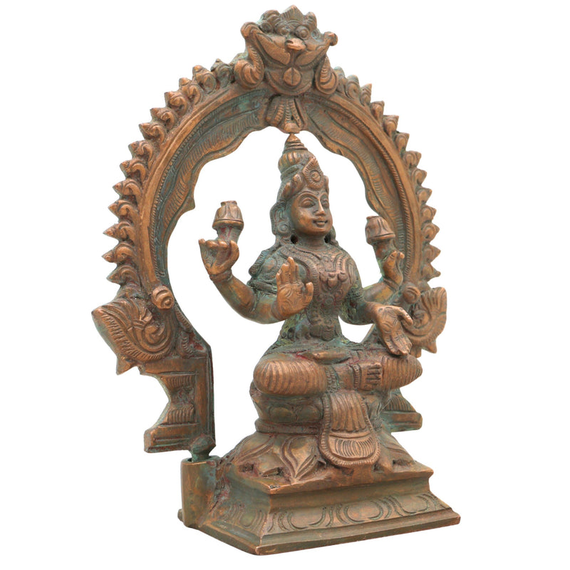 Handcrafted Bronze Mahalakshmi Idol | Panchaloha Maha Lakshmi Murti | Kamala Devi | Chola Art Sculpture for Pooja & Home Decor,Brown, 7 Inch, 1 Piece
