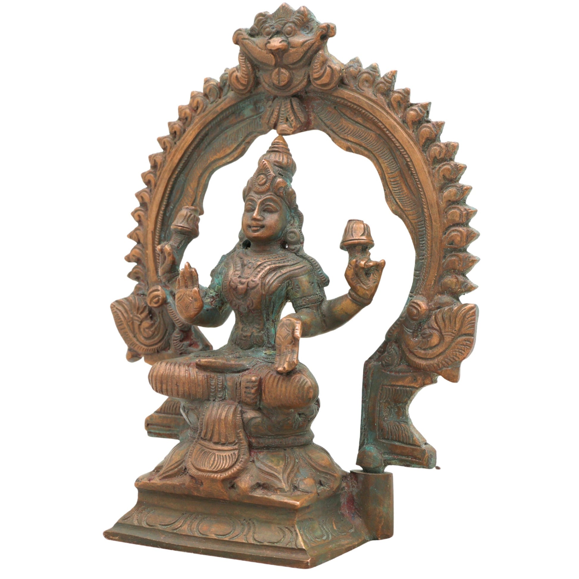 Handcrafted Bronze Mahalakshmi Idol | Panchaloha Maha Lakshmi Murti | Kamala Devi | Chola Art Sculpture for Pooja & Home Decor,Brown, 7 Inch, 1 Piece