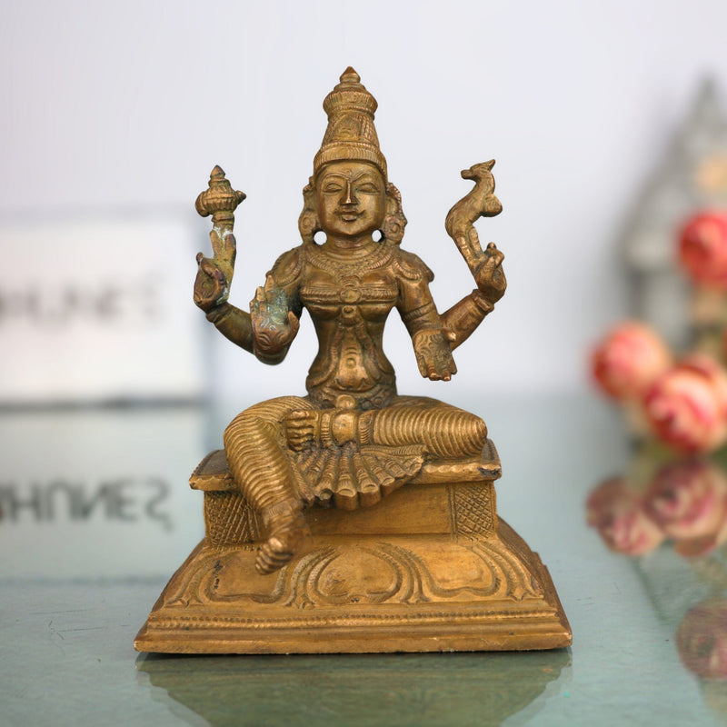 Handcrafted Bronze Parvati Devi Idol | Panchaloha Gauri Uma Durga Statue | South Indian Chola Art Shakti Sculpture for Pooja & Home Temple,Brown, 5 Inch, 1 Piece