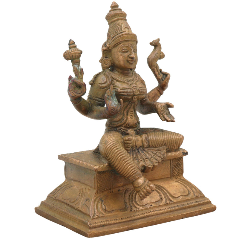 Handcrafted Bronze Parvati Devi Idol | Panchaloha Gauri Uma Durga Statue | South Indian Chola Art Shakti Sculpture for Pooja & Home Temple,Brown, 5 Inch, 1 Piece