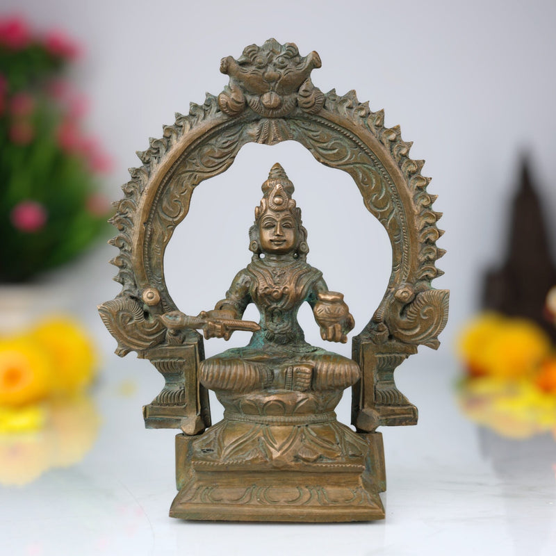 Handcrafted Bronze Annapurna Devi Idol – Panchaloha Annapoorna | Annapurneshwari | Anna Lakshmi Murti for Pooja, Temple & Home Decor,Brown, 7 Inch, 1 Piece