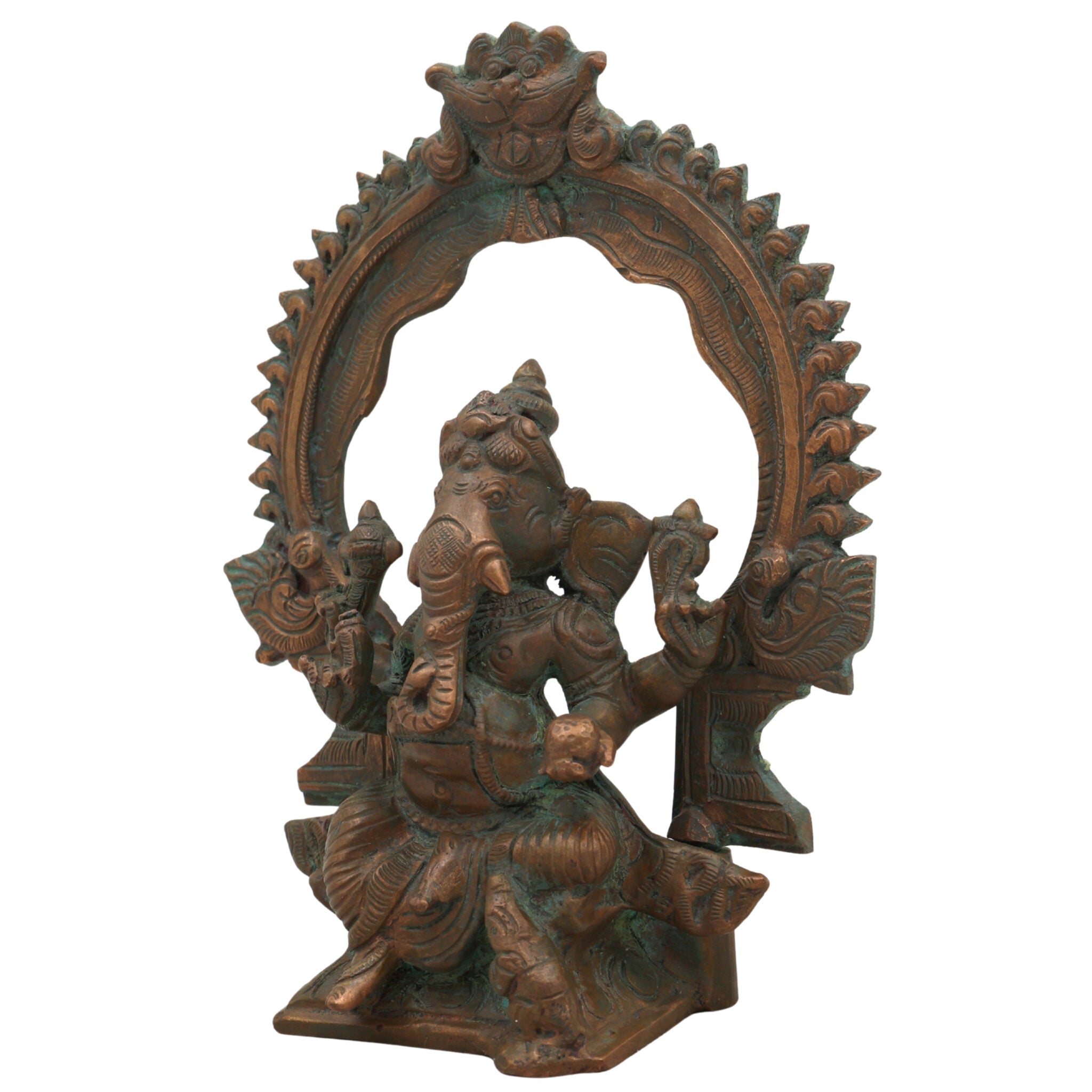 Handcrafted Panchaloha Bronze Ganesha Idol, Chola Style Vinayaka Ganpati Murti, Siddhivinayak, Vastu Elephant God Statue for Home & Temple,Brown, 7 Inch, 1 Piece