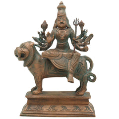 Handcrafted Bronze Durga Devi Idol in Panchaloha – Mahishasura Mardini | Shakti | Navadurga | Chola Art Sculpture for Puja & Home Temple,Brown, 7 Inch, 1 Piece