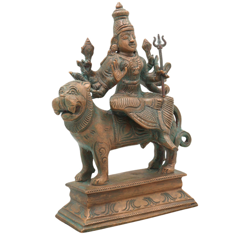 Handcrafted Bronze Durga Devi Idol in Panchaloha – Mahishasura Mardini | Shakti | Navadurga | Chola Art Sculpture for Puja & Home Temple,Brown, 7 Inch, 1 Piece