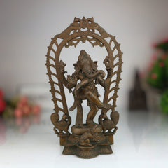 Handmade Panchaloha Nritya Ganapati Idol, Dancing Ganesha Bronze Statue, Nartana Vinayaka Tandava Pillaiyar for Home Temple & Vastu Decor,Brown, 13 Inch, 1 Piece
