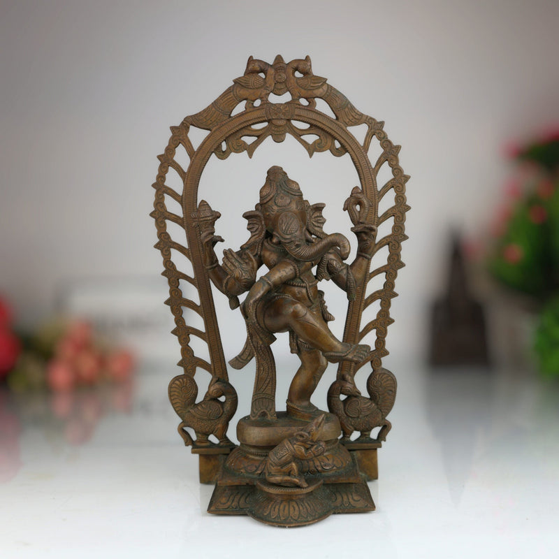 Handmade Panchaloha Nritya Ganapati Idol, Dancing Ganesha Bronze Statue, Nartana Vinayaka Tandava Pillaiyar for Home Temple & Vastu Decor,Brown, 13 Inch, 1 Piece