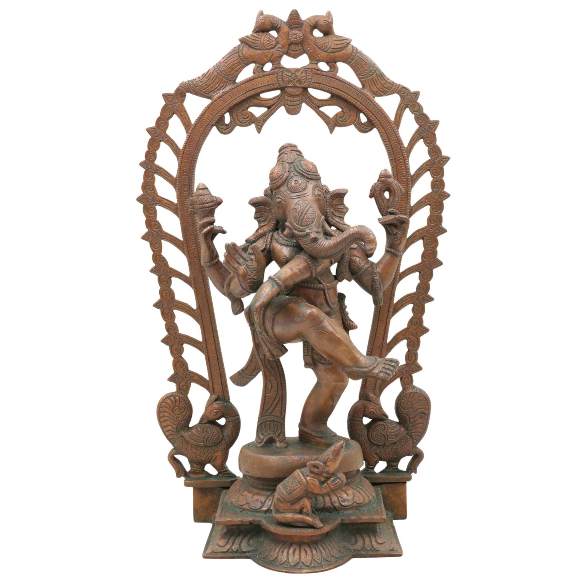 Handmade Panchaloha Nritya Ganapati Idol, Dancing Ganesha Bronze Statue, Nartana Vinayaka Tandava Pillaiyar for Home Temple & Vastu Decor,Brown, 13 Inch, 1 Piece