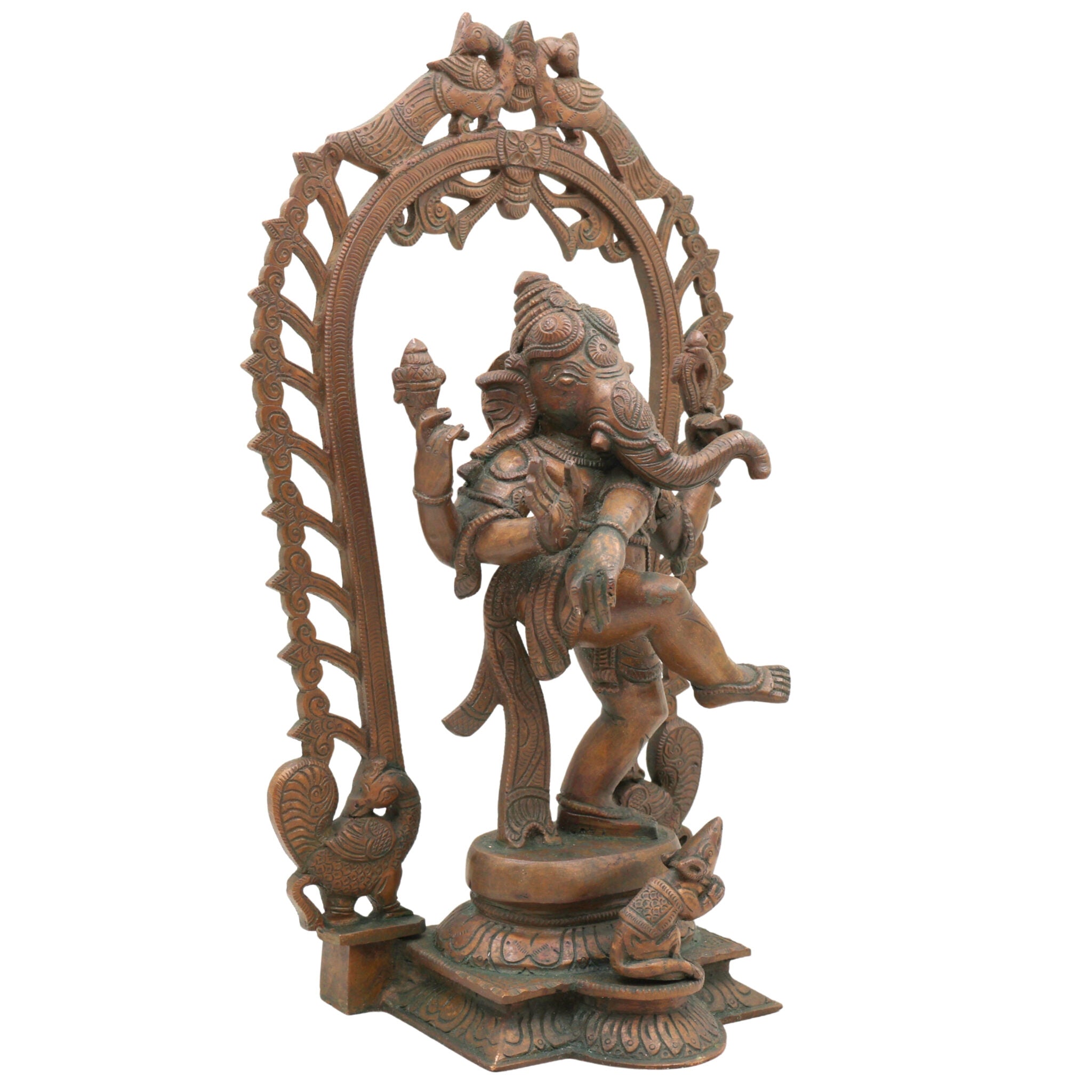 Handmade Panchaloha Nritya Ganapati Idol, Dancing Ganesha Bronze Statue, Nartana Vinayaka Tandava Pillaiyar for Home Temple & Vastu Decor,Brown, 13 Inch, 1 Piece