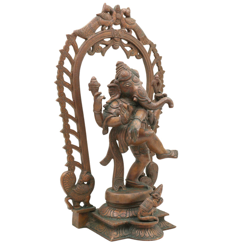 Handmade Panchaloha Nritya Ganapati Idol, Dancing Ganesha Bronze Statue, Nartana Vinayaka Tandava Pillaiyar for Home Temple & Vastu Decor,Brown, 13 Inch, 1 Piece