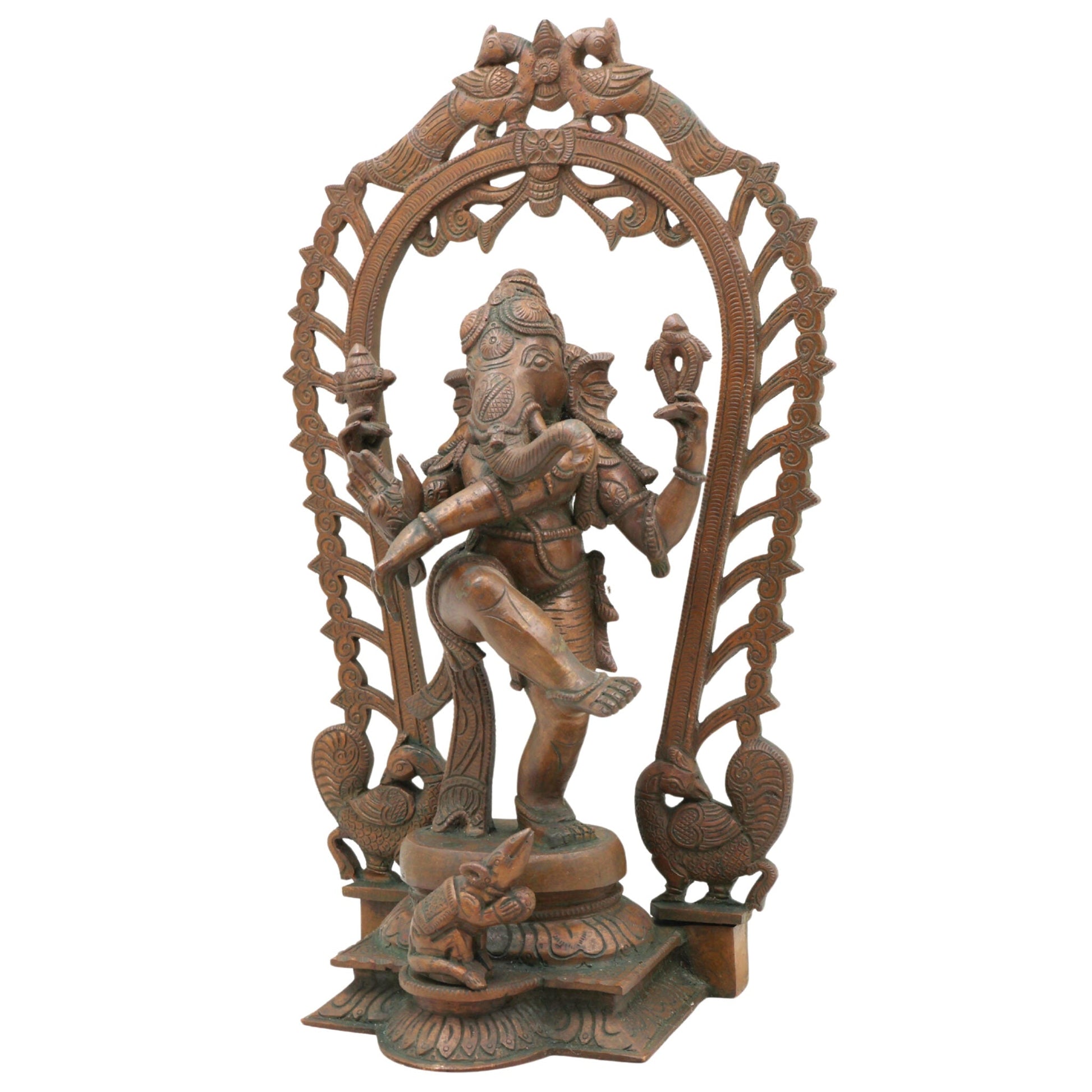 Handmade Panchaloha Nritya Ganapati Idol, Dancing Ganesha Bronze Statue, Nartana Vinayaka Tandava Pillaiyar for Home Temple & Vastu Decor,Brown, 13 Inch, 1 Piece