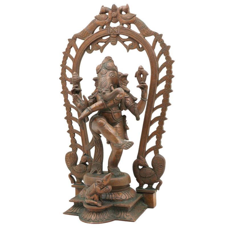 Handmade Panchaloha Nritya Ganapati Idol, Dancing Ganesha Bronze Statue, Nartana Vinayaka Tandava Pillaiyar for Home Temple & Vastu Decor,Brown, 13 Inch, 1 Piece