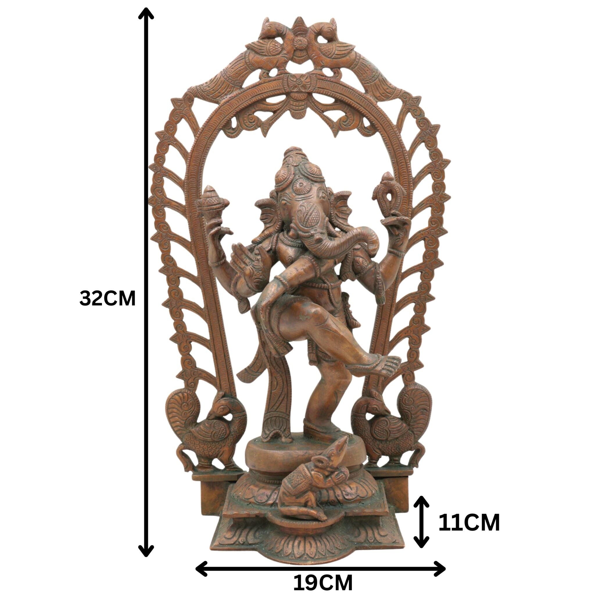 Handmade Panchaloha Nritya Ganapati Idol, Dancing Ganesha Bronze Statue, Nartana Vinayaka Tandava Pillaiyar for Home Temple & Vastu Decor,Brown, 13 Inch, 1 Piece
