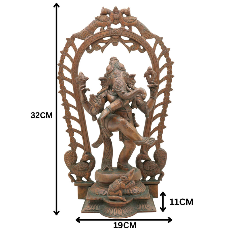 Handmade Panchaloha Nritya Ganapati Idol, Dancing Ganesha Bronze Statue, Nartana Vinayaka Tandava Pillaiyar for Home Temple & Vastu Decor,Brown, 13 Inch, 1 Piece