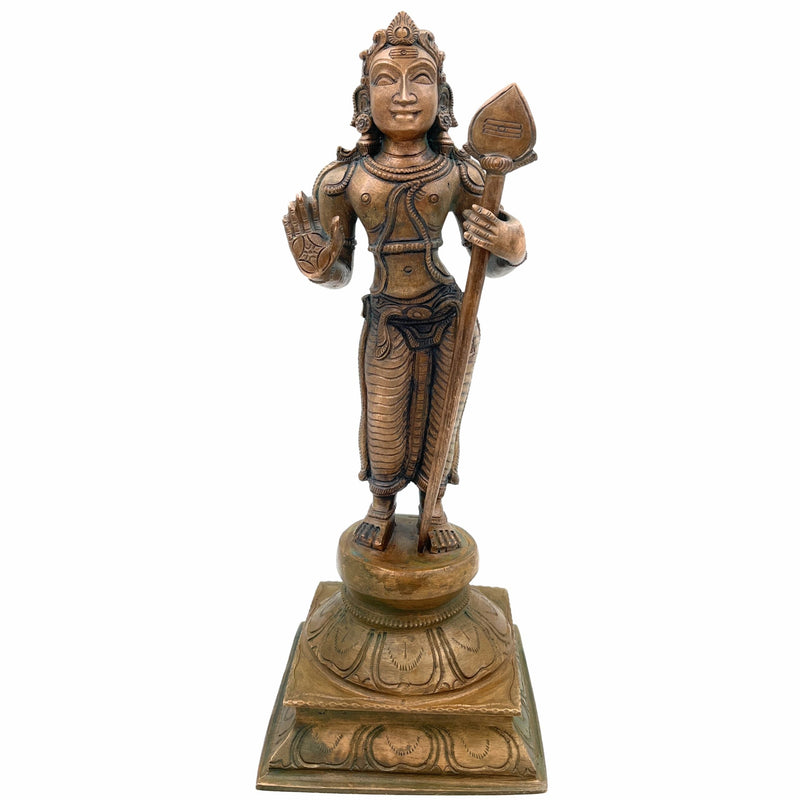 Bronze Murugan Idol, Kartik Ji Ki Murti, Lord Karthikeyan Statue, Swaminatha Silai, Kumaraswamy Sculpture, Handmade Panchaloha Figurine, Brown, 11.5 Inch, 1 Piece