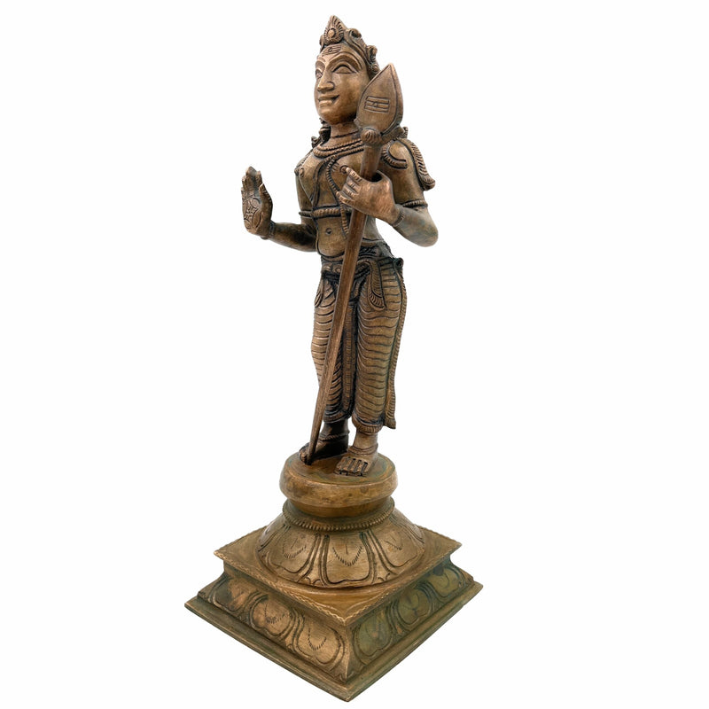 Bronze Murugan Idol, Kartik Ji Ki Murti, Lord Karthikeyan Statue, Swaminatha Silai, Kumaraswamy Sculpture, Handmade Panchaloha Figurine, Brown, 11.5 Inch, 1 Piece