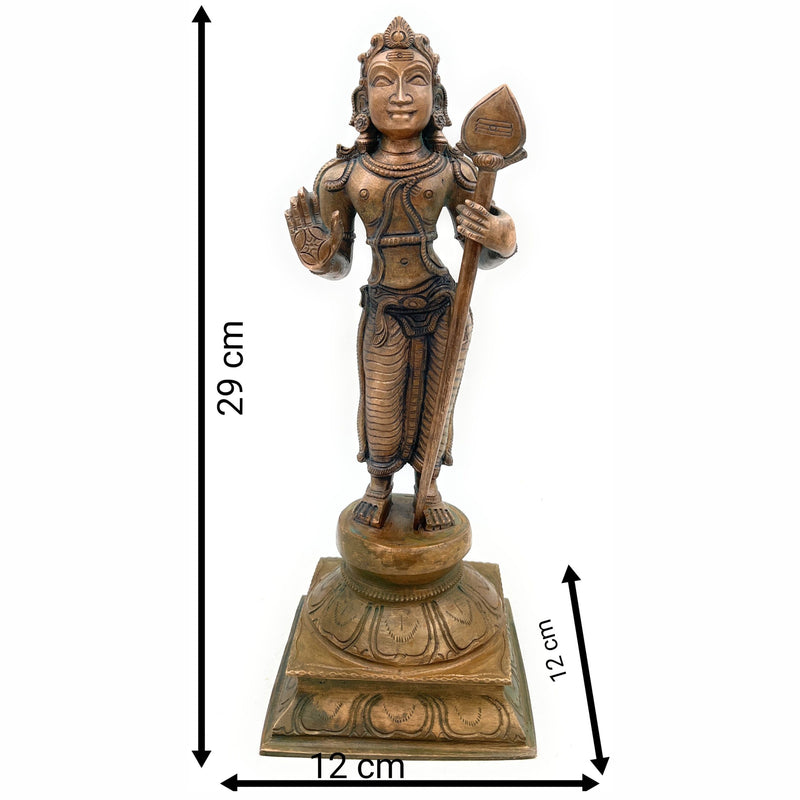 Bronze Murugan Idol, Kartik Ji Ki Murti, Lord Karthikeyan Statue, Swaminatha Silai, Kumaraswamy Sculpture, Handmade Panchaloha Figurine, Brown, 11.5 Inch, 1 Piece