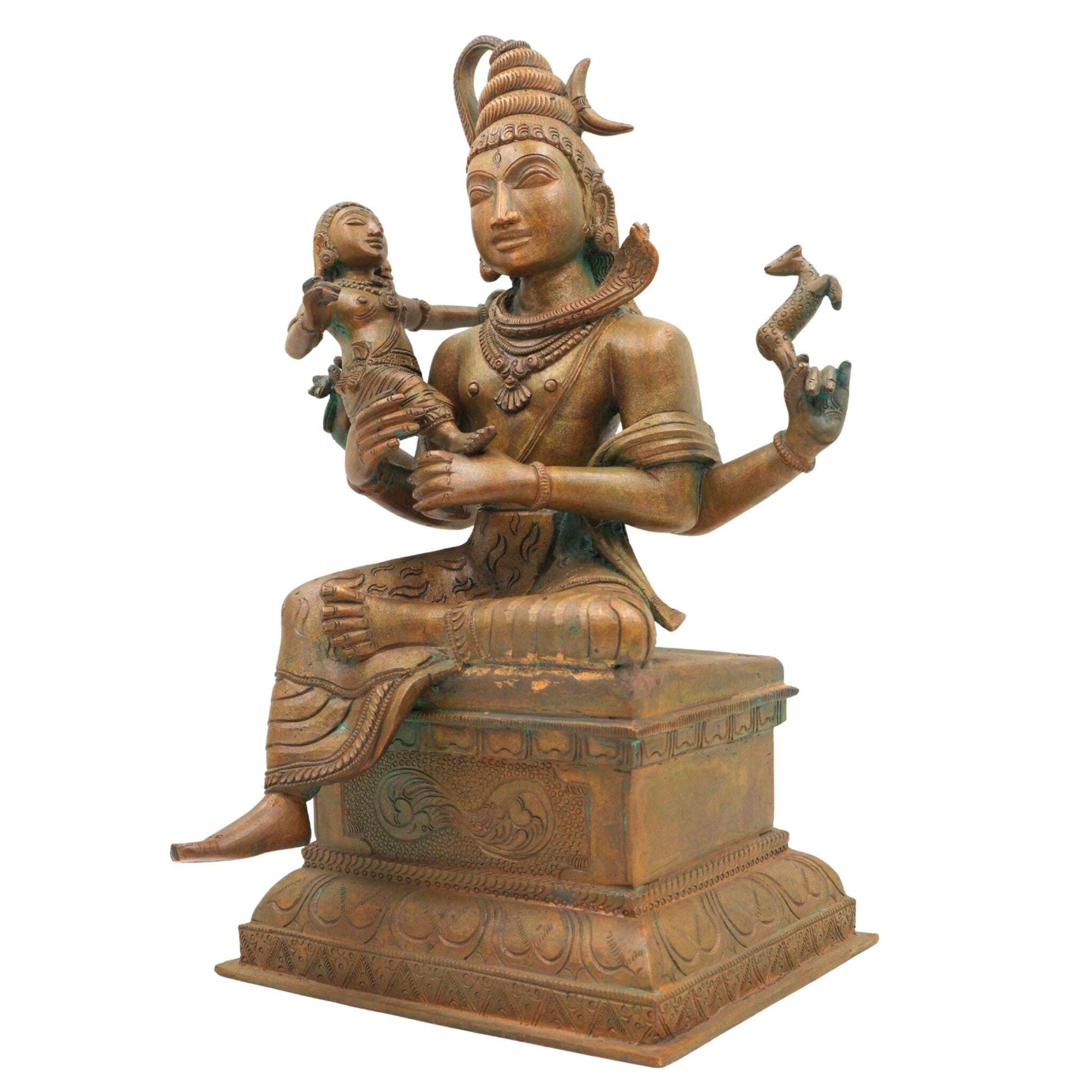 Handcrafted Panchaloha Somaskanda Idol – Lord Shiva with Karthikeya | Shiva Murugan Skanda Subramanya Bronze Sculpture | Chola Style Shiv Parivar Statue,Brown, 12.5 Inch, 1 Piece