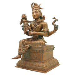 Handcrafted Panchaloha Somaskanda Idol – Lord Shiva with Karthikeya | Shiva Murugan Skanda Subramanya Bronze Sculpture | Chola Style Shiv Parivar Statue,Brown, 12.5 Inch, 1 Piece