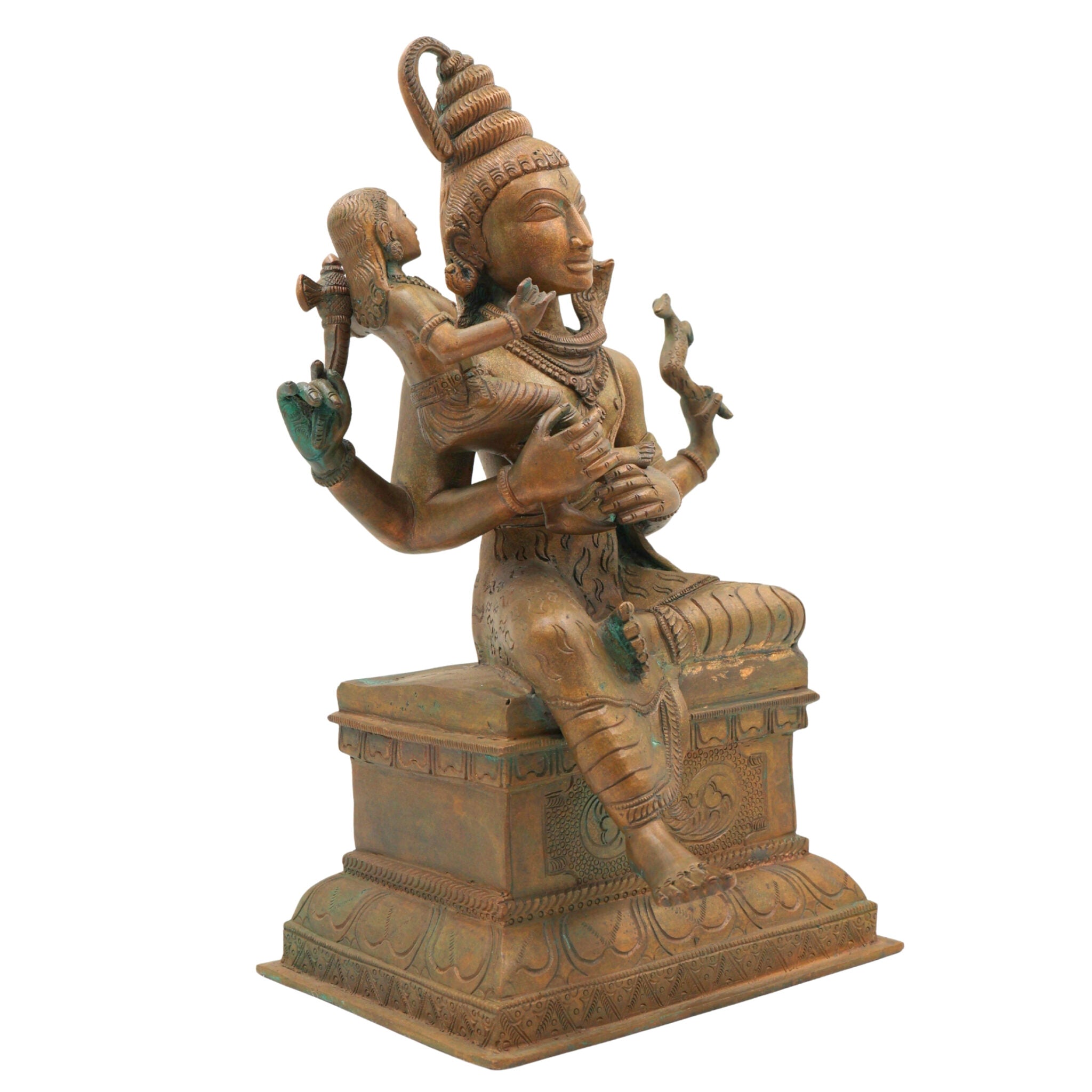 Handcrafted Panchaloha Somaskanda Idol – Lord Shiva with Karthikeya | Shiva Murugan Skanda Subramanya Bronze Sculpture | Chola Style Shiv Parivar Statue,Brown, 12.5 Inch, 1 Piece