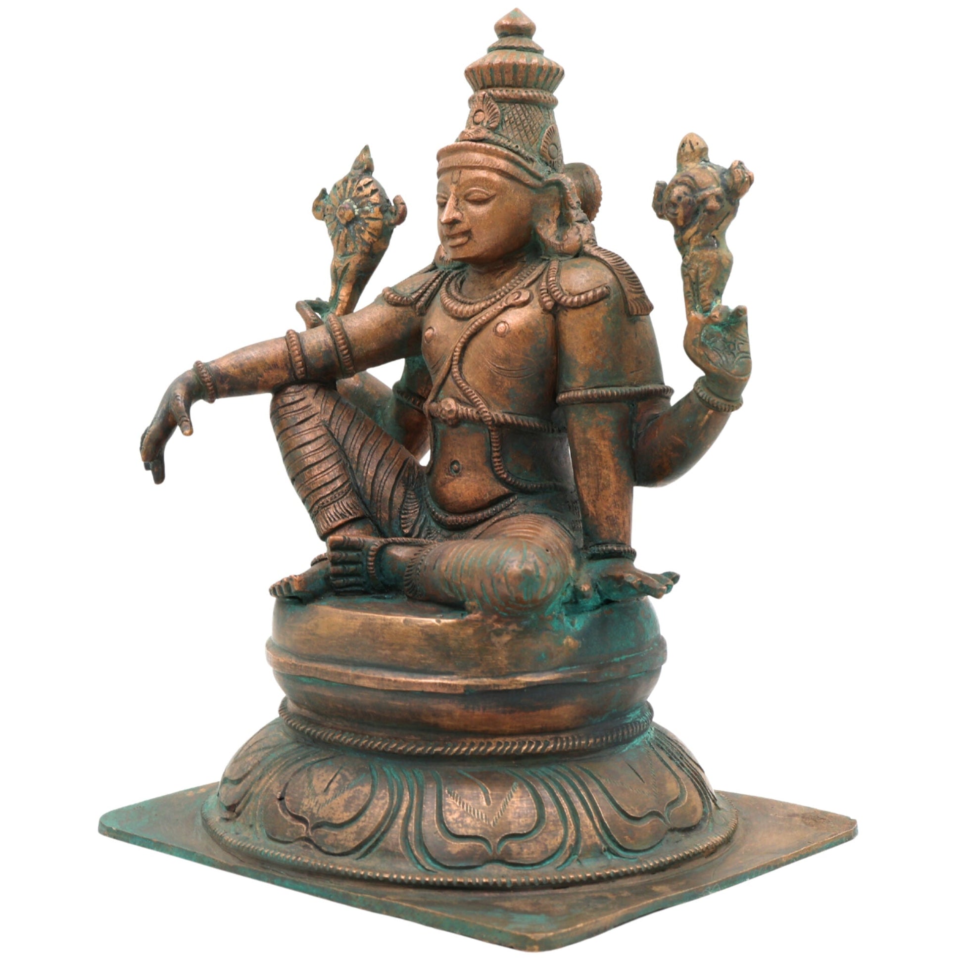 Handmade Bronze Vishnu Idol | Panchaloha Vishnu Murti | Chola Art Narayana, Govinda, Venkateswara Statue for Temple & Home Pooja,Brown, 9 Inch, 1 Piece