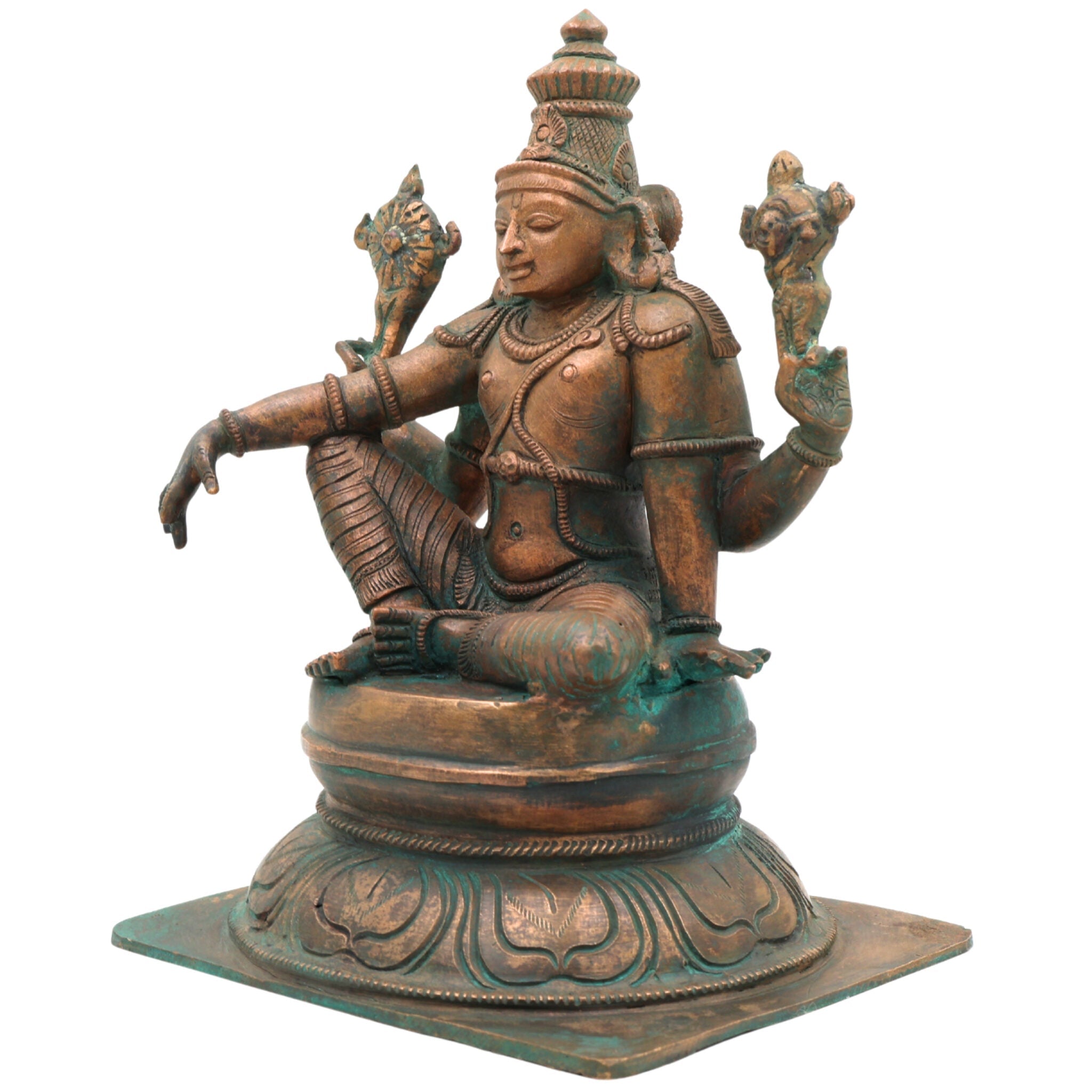 Handmade Bronze Vishnu Idol | Panchaloha Vishnu Murti | Chola Art Narayana, Govinda, Venkateswara Statue for Temple & Home Pooja,Brown, 9 Inch, 1 Piece