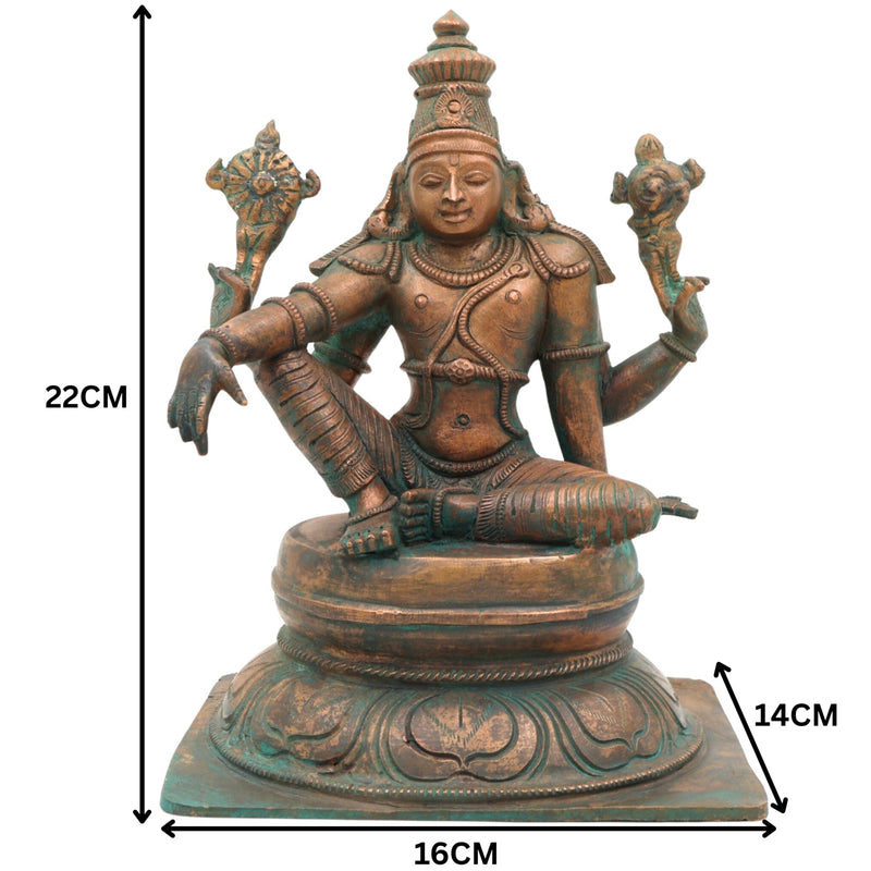 Handmade Bronze Vishnu Idol | Panchaloha Vishnu Murti | Chola Art Narayana, Govinda, Venkateswara Statue for Temple & Home Pooja,Brown, 9 Inch, 1 Piece