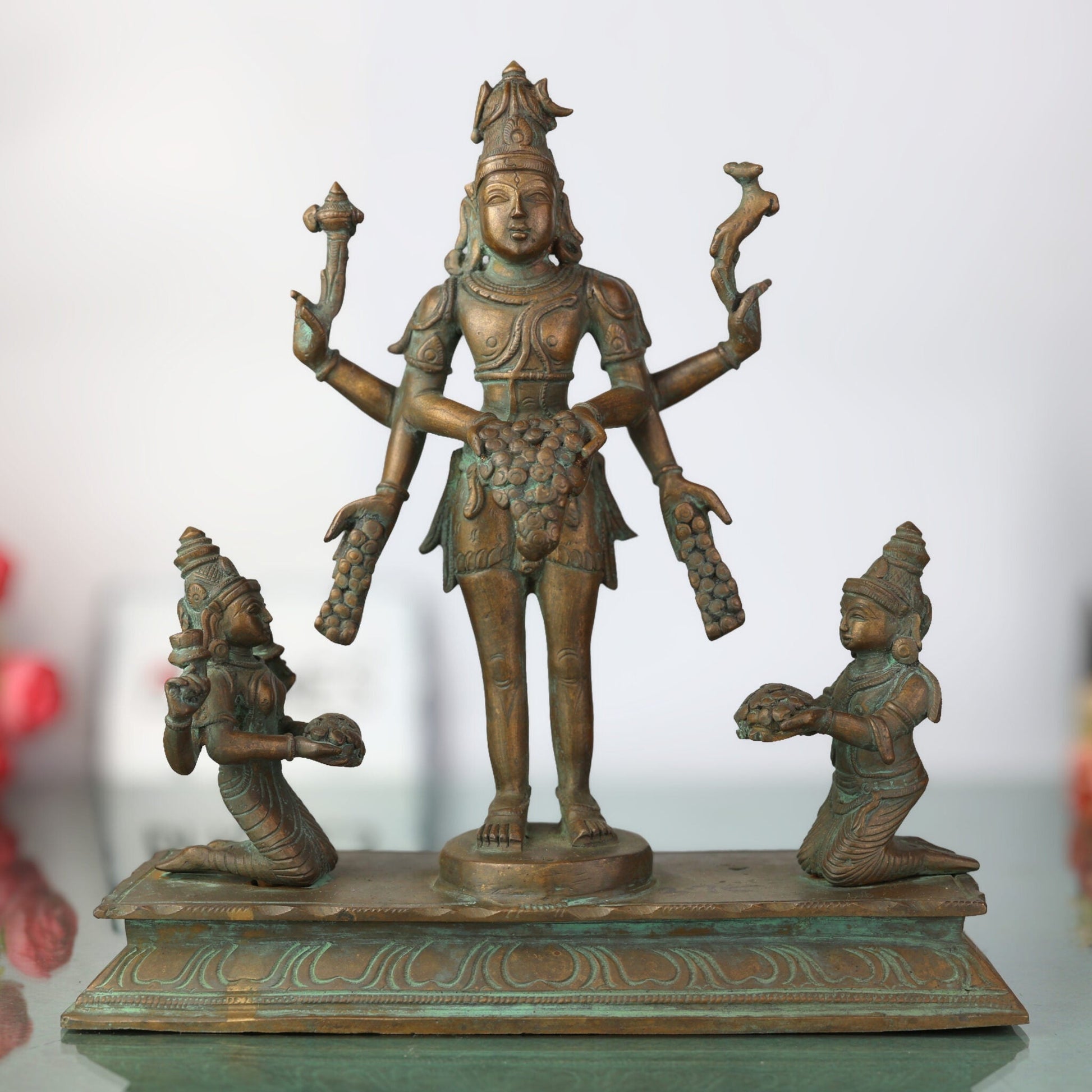 Handmade Bronze Shiva Lakshmi Kubera Idol | Panchaloha Murti for Wealth, Prosperity & Spiritual Balance,Brown, 10.5 Inch, 1 Piece