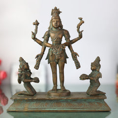 Handmade Bronze Shiva Lakshmi Kubera Idol | Panchaloha Murti for Wealth, Prosperity & Spiritual Balance,Brown, 10.5 Inch, 1 Piece
