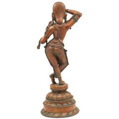 Handmade Bronze Apsara Idol Holding Mirror – Panchaloha Chola Art Sculpture, Celestial Nymph Statue, Urvashi Menaka Rambha Divine Decor,Brown, 17.5 Inch, 1 Piece