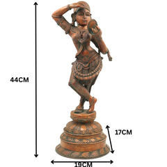 Handmade Bronze Apsara Idol Holding Mirror – Panchaloha Chola Art Sculpture, Celestial Nymph Statue, Urvashi Menaka Rambha Divine Decor,Brown, 17.5 Inch, 1 Piece
