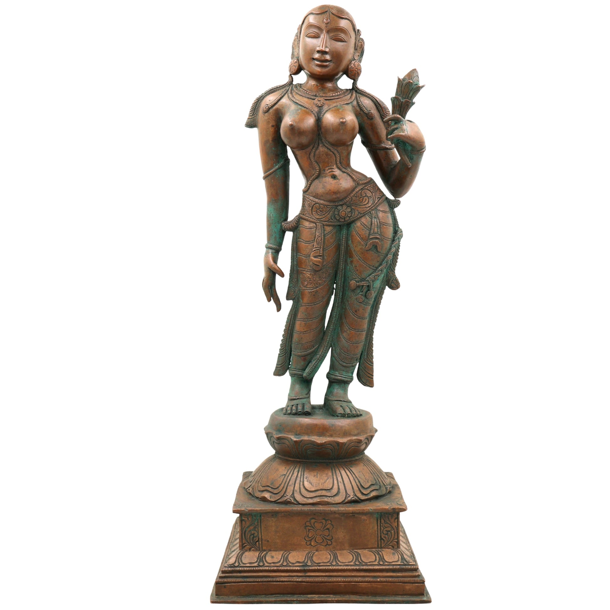 Handcrafted Bronze Apsara Idol | Devangana, Urvashi, Rambha, Menaka, Tilottama Panchaloha Chola Art Sculpture,Brown, 18.5 Inch, 1 Piece