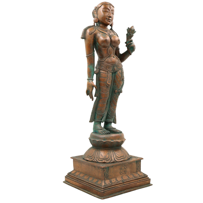 Handcrafted Bronze Apsara Idol | Devangana, Urvashi, Rambha, Menaka, Tilottama Panchaloha Chola Art Sculpture,Brown, 18.5 Inch, 1 Piece