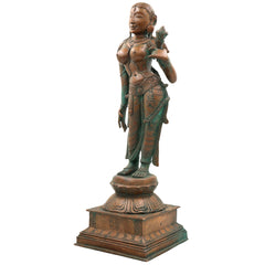 Handcrafted Bronze Apsara Idol | Devangana, Urvashi, Rambha, Menaka, Tilottama Panchaloha Chola Art Sculpture,Brown, 18.5 Inch, 1 Piece